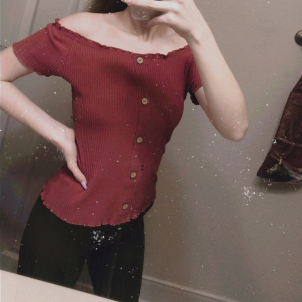 Off the shoulder tight button up top